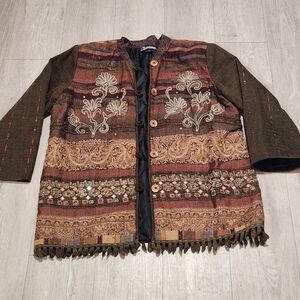 Charisma Embroidered Utility Jacket - Brown and Green. Boho, Cottagecore